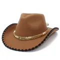 Chapeau de cowboy en feutre de lana marron avec ruban serpent et plume - Café