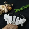 Handmade natural white quartz crystal headband with silver dragonfly and sun charms - White Crystal