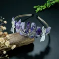 Handmade natural amethyst crystal headband with silver dragonfly and moon charms - Amethyst