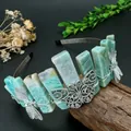Handmade natural green stone headband with silver dragonfly and butterfly details - Amazonite
