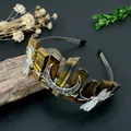 Handmade natural tiger eye crystal headband crown with silver dragonfly and crescent moon - Tiger's Eye