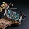 Exquisite handmade natural crystal headband crown featuring silver dragonfly and moon ornaments - Moss Agate