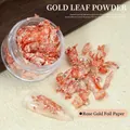 Vue détaillée de la poudre de feuilles d'or rose ultra-minces pour le nail art - Grande Bouteille De Papier Aluminium 03