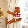Close-up of a festive gingerbread man plush doll serving as a Christmas curtain tieback - Female Gingerbread Man Style (J-JY111)