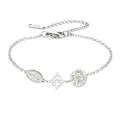 Détail d'un bracelet en acier inoxydable argenté avec breloques religieuses et florales - Couleur Acier (pendentif) - Nœud De Prêtresse