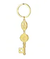 Détail d'un porte-clés en acier inoxydable doré avec icônes religieuses et pendentif clé - Or (pendentif) - Clé
