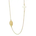 Vue détaillée d'un collier en acier inoxydable doré avec pendentifs Marie et croix. - Or (pendentif) - Croix Intervalle