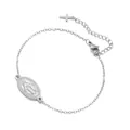 Vue détaillée d'un bracelet en acier inoxydable avec une médaille de la Vierge - Couleur Acier (pendentif) - Croix Pleine Sur La Chaînette D'extrémité