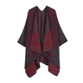 Ethnic style red and grey patterned poncho shawl made of soft imitation cashmere fabric - Classical Palace / 160cm x 135cm / Navy Blue