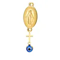 Pendentif en acier doré avec médaille religieuse, croix et œil maléfique bleu - Pendentif En Or - Œil