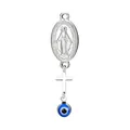 Pendentif en acier inoxydable avec Vierge Marie, croix et breloque œil bleu - Couleur Acier (pénis) - Œil