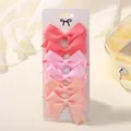 Set of 6 candy-colored grosgrain ribbon bow hair clips for girls, cute ponytail accessories - Gradient Pink Style (6G)
