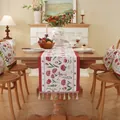 Runner da tavola moderno in jacquard floreale con nappe e motivo a margherita rossa - Bouquet Di Garofani Con Nappe Rosa (non Lavare In Lavatrice) / Taglia Personalizzata