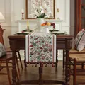 Runner da tavola jacquard con motivi a margherite e bordo a nappe - Fantasia A Giardino Bianca Con Nappe Rosse (non Lavare In Lavatrice) / Taglia Personalizzata