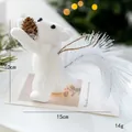 Handcrafted white plush squirrel Christmas ornament with pine cone and feathery tail variant - Style A White