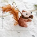 Simulated brown and white squirrel Christmas tree hanging ornament with a pinecone - Style A Brown