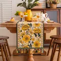 Runner da tavola jacquard con motivo a margherite gialle e nappe verdi per la casa - Grandi Fiori Gialli + Nappe Verdi (non Lavare In Lavatrice) / Taglia Personalizzata
