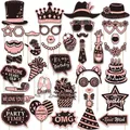 38-piece set of rose gold and black glitter birthday party photo booth props kit - Pink