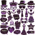 Comprehensive 38-piece purple glitter birthday photo booth props set for festive party fun - Purple