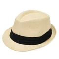 Classic straw paper Panama jazz hat with elegant black ribbon band decoration for summer - Three-fold Yellow
