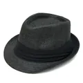 Classic black woven straw fedora hat with stylish fabric band for summer sun protection - Triple Fold With Black