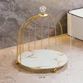 Premium gold birdcage cosmetic rack with marble base, 20cm diameter for bathroom storage - Birdcage Single Tier - White Gold