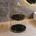 Luxury 2-tier gold birdcage cosmetic organizer with black marble shelves, 36.5cm height. - Birdcage Double Tier - Black Gold