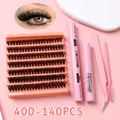 Professionele DIY 140 stuks 40D wimperverlengingsset inclusief lijm en verwijderaar - Diy-tz-402+ Roze Set