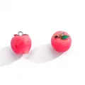 Detailed view of 3D red resin apple charms with green leaf and silver loops - Red Apple / 17*15mm / Red