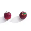 Detailed macro view of 3D resin apple charms with realistic texture and metal loops - Snake Apple / 17*15mm / Dark Red