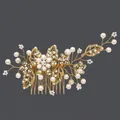 Peigne à cheveux de mariée doré avec perles et strass pour coiffures de mariage - Peigne À Cheveux Golden Mori Girl Hs-j3350g