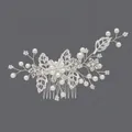 Elegante pettine per capelli da sposa argento con perle fatte a mano e strass brillanti - Spazzola Per Capelli Di Lusso Versatile Color Argento Hs-j3350s
