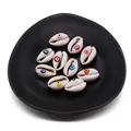 White cowrie shell beads with colorful evil eye print designs for DIY jewelry accessories - Mixed Colors (20 Pieces/pack) / 9x19mm 1.5g/Piece