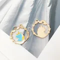 Enamel unicorn charm in gold finish showing both front and back sides for DIY jewelry - Round Unicorn Ring (11453) / 23x24mm / Lake Blue