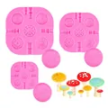 Detailed miniature mushroom silicone mold for DIY fondant and miniature cake decoration - Three-Piece Set / Pink