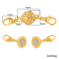 Fermoirs magnétiques dorés avec boules strass et mousquetons, lot de 2 pièces inclus - 2 Ensembles/Pack (4 Pcs) / Rond Strass Or