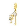 Gold plated star wand charm with sparkling cubic zirconia for charm bracelets. - Star Magic Wand Pendant (OTC1277)