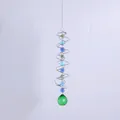 Attrape-soleil en cristal spirale avec perles colorées et goutte à facettes verte - Styles N - Bague Rotative Argentée + Boule De Cristal Verte De 30 Mm / Environ 45cm