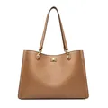 Große braune Tote-Tasche aus genarbtem Leder für Business und Alltag - Khaki