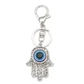 Portachiavi mano di Fatima in argento con malocchio blu e strass brillanti decorativi - Stile Mano di Fatima