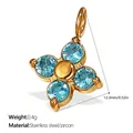 Pendentif fleur en zircon bleu en acier inoxydable doré 18K - Pendentif Fleur Zirconia Bleu Doré (PJ392BEG)