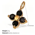 Pendentif élégant en acier inoxydable plaqué or 18 carats avec zircons noirs. - Pendentif Fleur Zirconia Noir Doré (PJ392BKG)