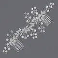 Elegant silver bridal hair comb with pearls and rhinestones for wedding updos - Silver Pearl Luxury Double Comb Hs-j6679s