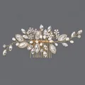 Peigne à cheveux de mariée fait main avec perles et strass marquise en or. - Peigne À Cheveux Polyvalent Golden Banquet Hs-j7071g