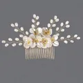 Peigne à cheveux perle de mariée fait main avec détails dorés - Peigne À Cheveux Doré Pour Photo De Mariée Hs-j7480g