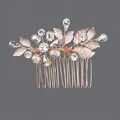 Peigne à cheveux de mariée fait main avec feuilles d'or rose et cristaux étincelants - Peigne À Cheveux Orné De Strass Et De Feuilles D'or Hs-j6560g