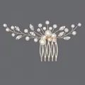 Peigne à cheveux de mariée fait main avec perles blanches et cristaux étincelants - Peigne À Cheveux Golden Pearl Hs-j6575g