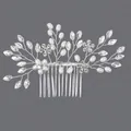 Peigne à cheveux de mariée élégant fait main avec perles blanches et cristaux argentés - Peigne Argenté Pour Usage Quotidien Hs-j7209s