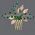Peigne à cheveux de mariée fait main vert émeraude et or pour mariages et soirées élégantes. - Peigne À Cheveux Feuille De Diamant Vert Doré Hs-j6511g