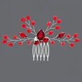 Peigne à cheveux de mariée fait main avec cristaux rouges facettés sur branches argent - Peigne À Cheveux Photo Fille Rouge Hs-j7129sred